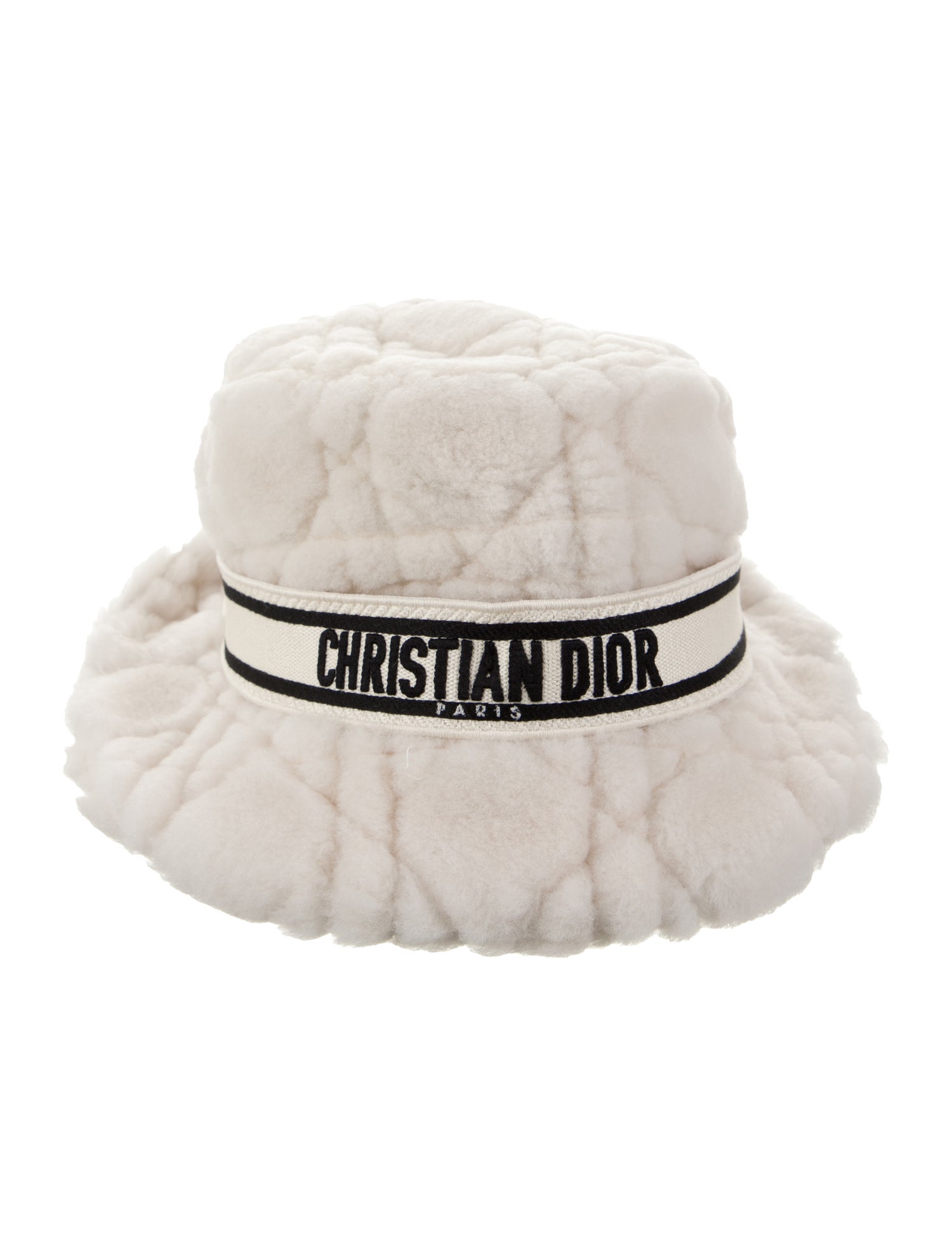 Christian Dior Neutral Pattern Printed Shearling Bucket Hat