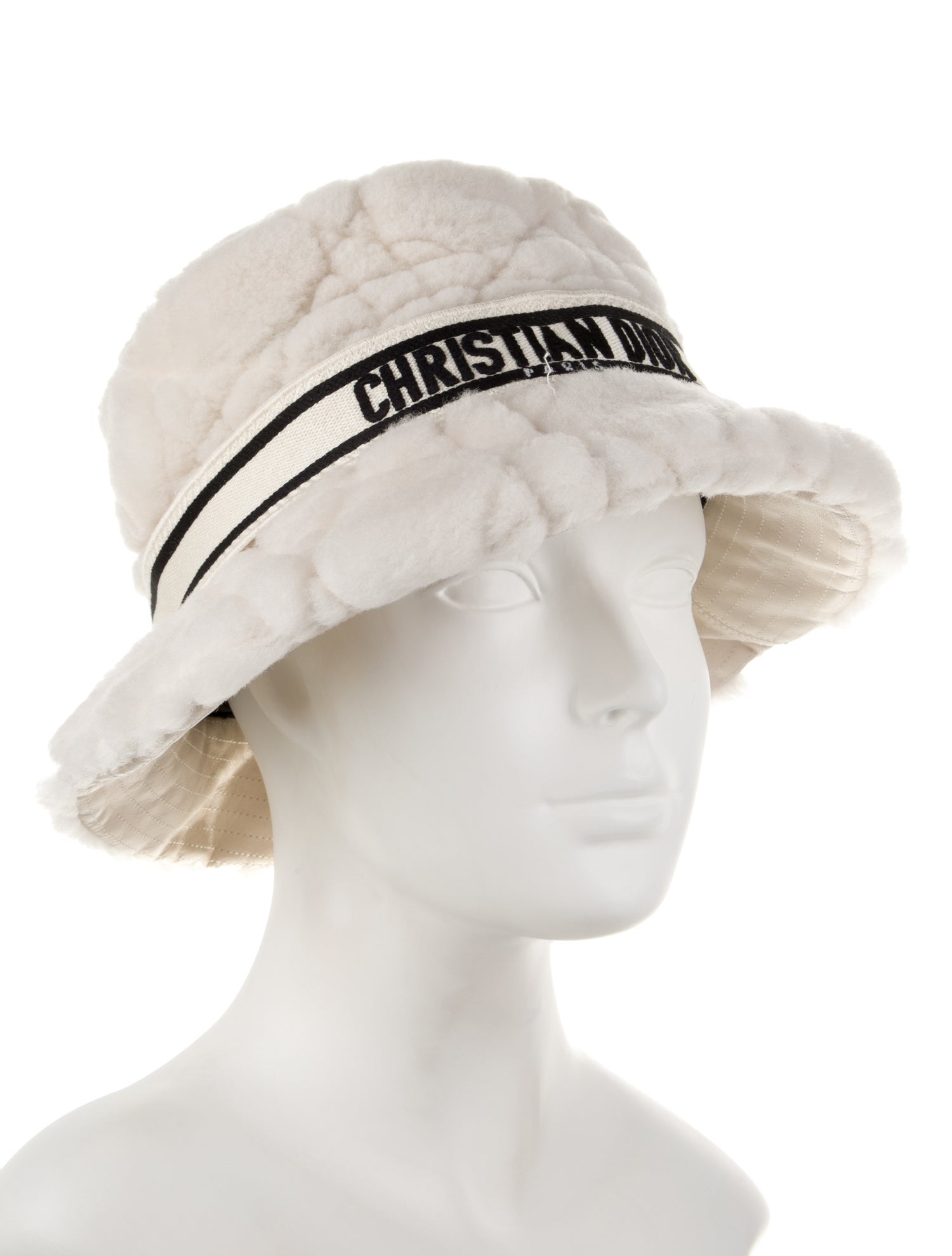 Christian Dior Neutral Pattern Printed Shearling Bucket Hat
