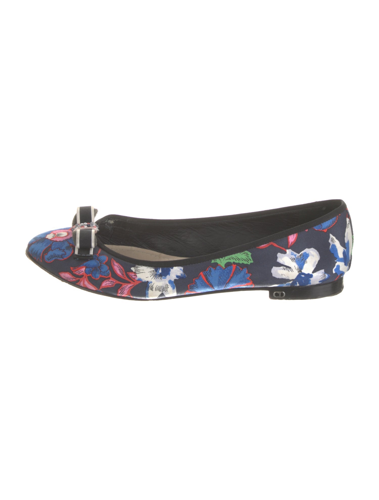 Christian Dior Floral Print Bow Accents Ballet Flats