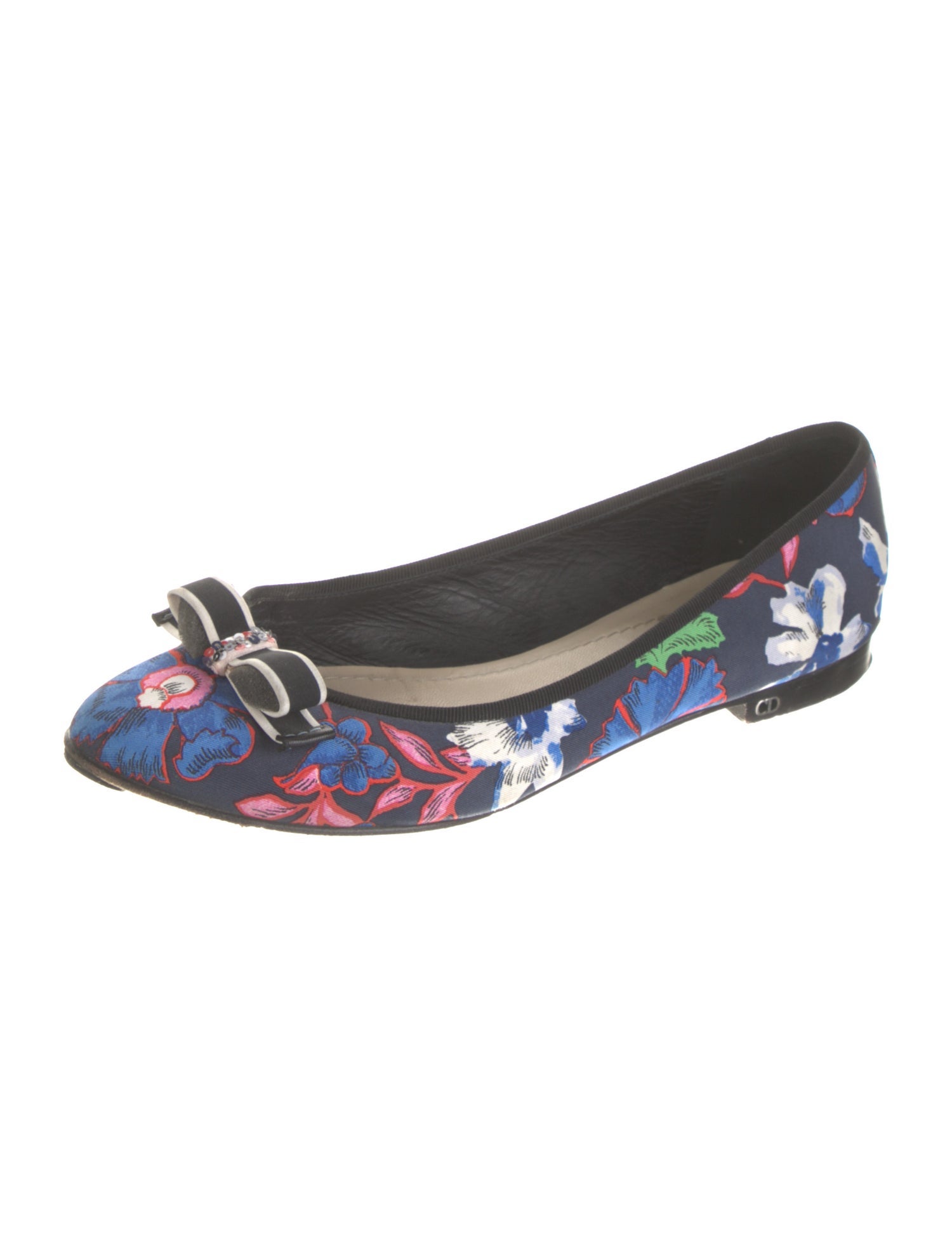 Christian Dior Floral Print Bow Accents Ballet Flats