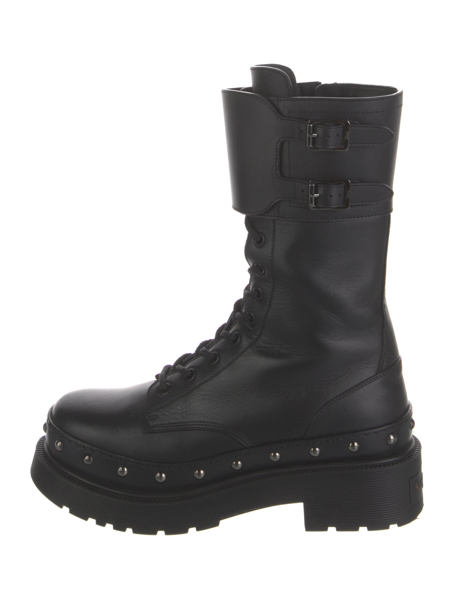 Christian Dior Leather Studded Accents Combat Boots