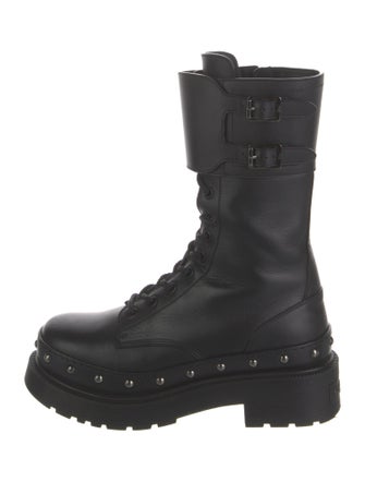 Christian Dior Leather Studded Accents Combat Boots