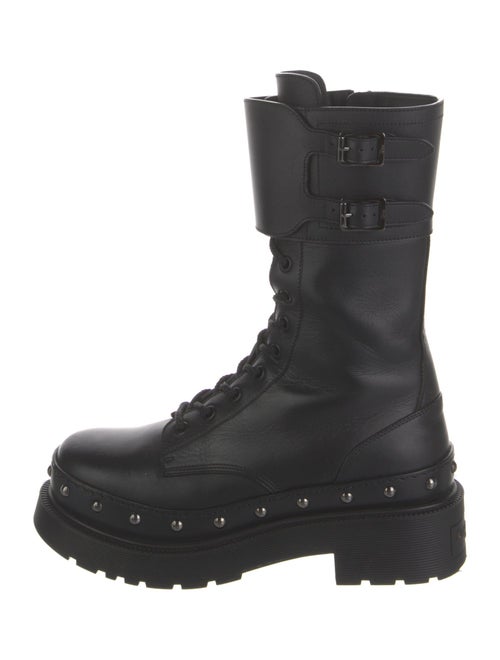 Christian Dior Leather Studded Accents Combat Boots
