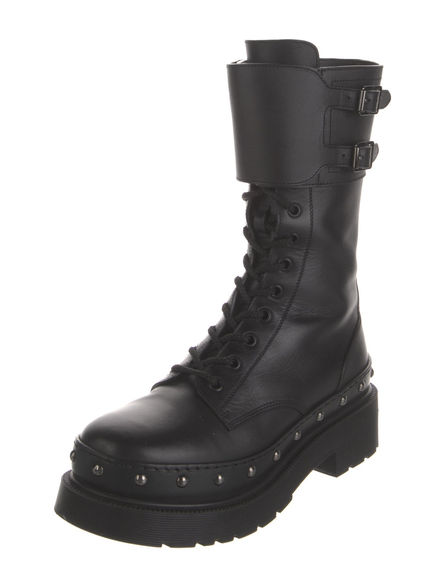 Christian Dior Leather Studded Accents Combat Boots