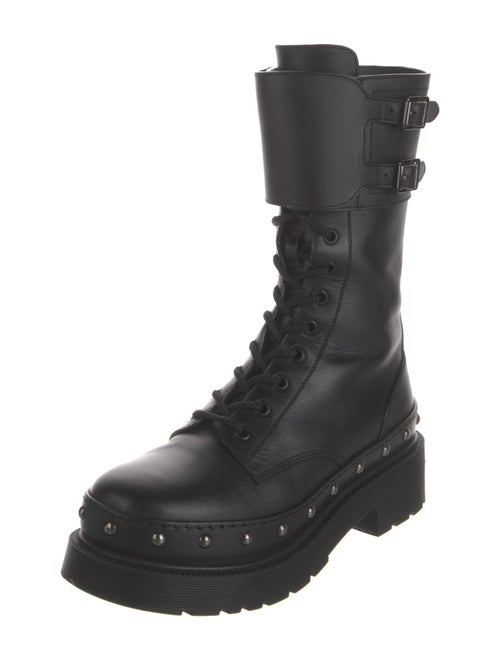 Christian Dior Leather Studded Accents Combat Boots