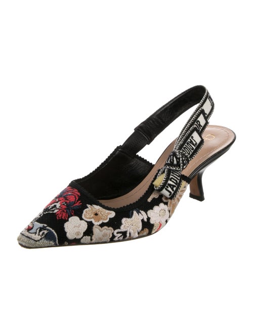 Christian Dior Floral Print Bow Accents Slingback Pumps