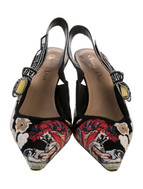 Christian Dior Floral Print Bow Accents Slingback Pumps