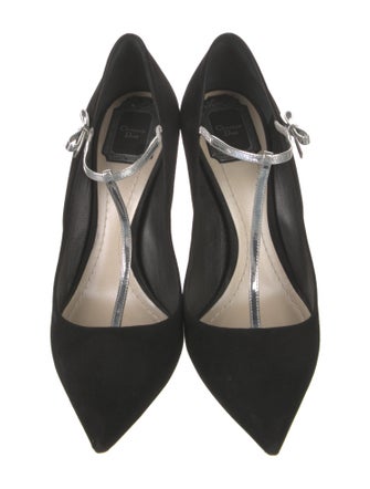 Christian Dior Suede Bow Accents T-Strap Pumps