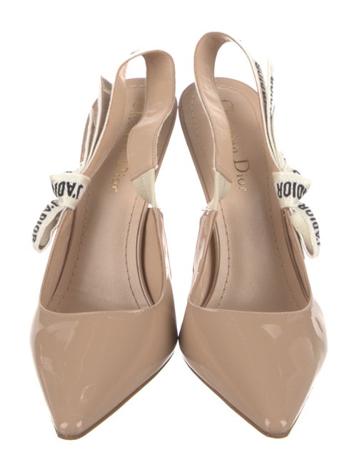 Christian Dior Patent Leather Bow Accents Slingback Pumps