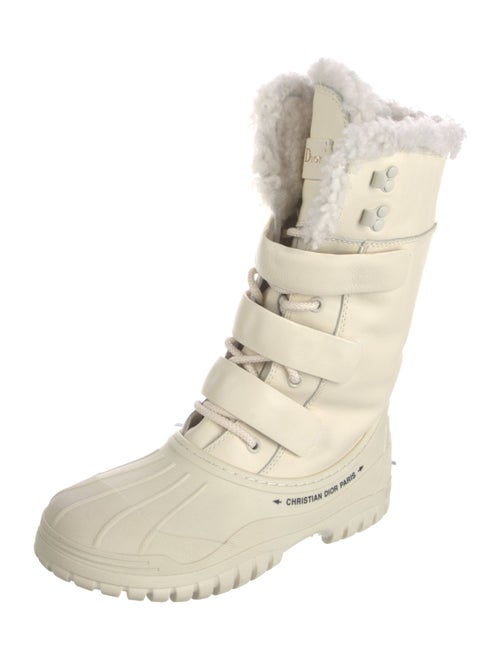 Christian Dior Leather Fur Trim Lace-Up Boots