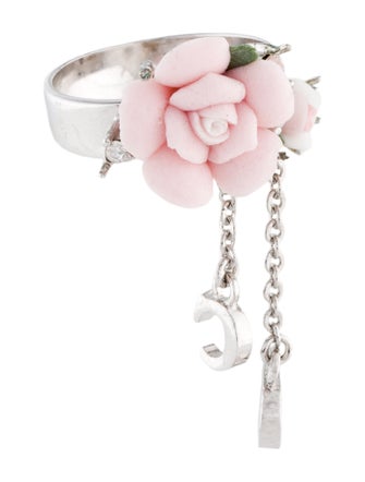 Christian Dior Crystal & Resin Flower CD Charm Ring