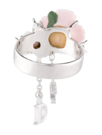 Christian Dior Crystal & Resin Flower CD Charm Ring