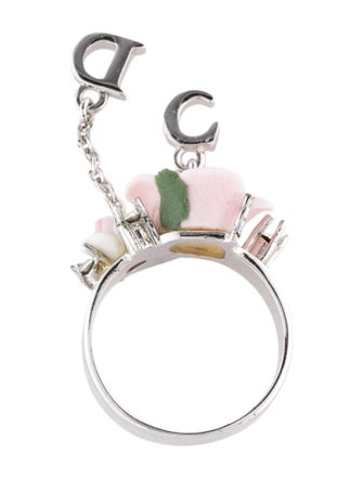 Christian Dior Crystal & Resin Flower CD Charm Ring