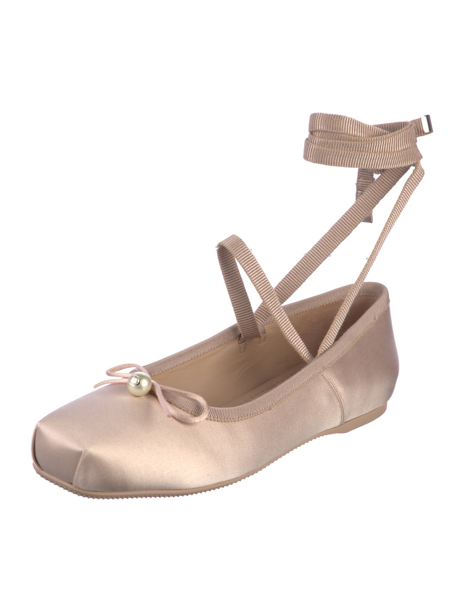 Christian Dior Faux Pearl Accents Satin Ballet Flats