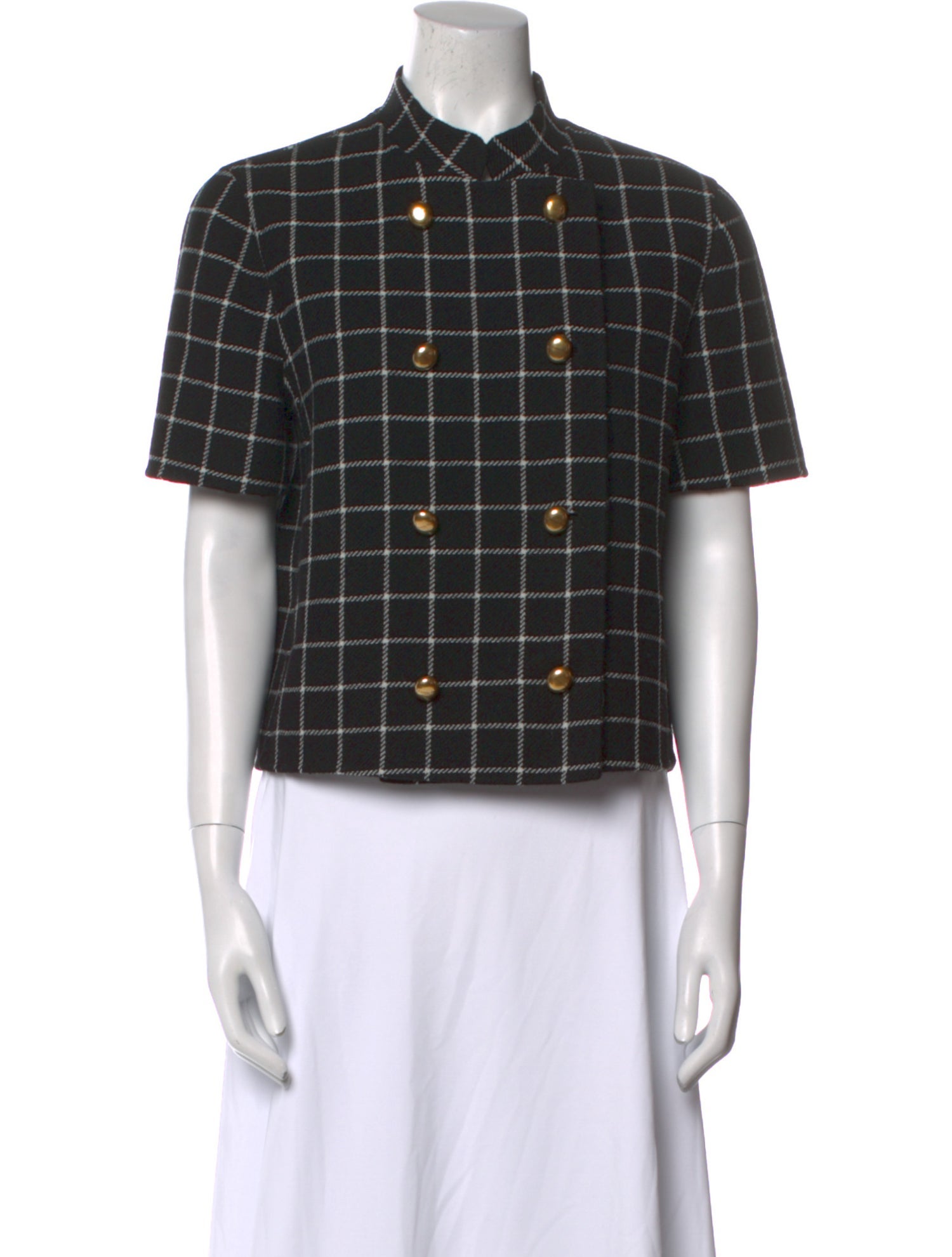 Christian Dior Wool Plaid Print Button-Up Top