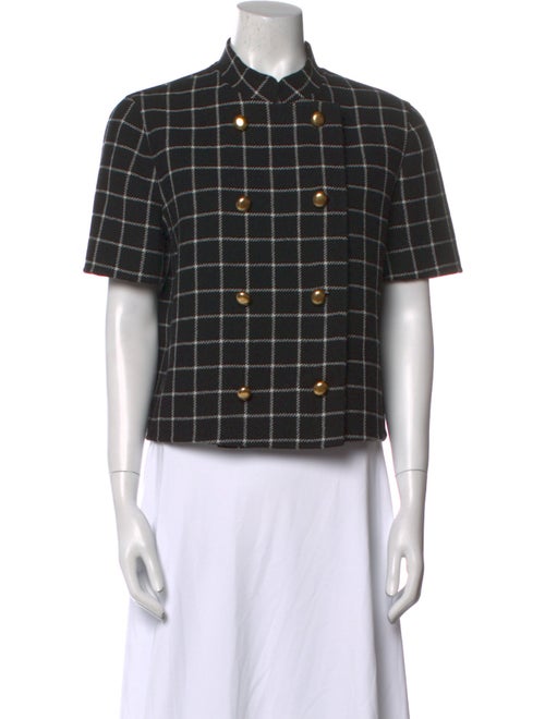 Christian Dior Wool Plaid Print Button-Up Top