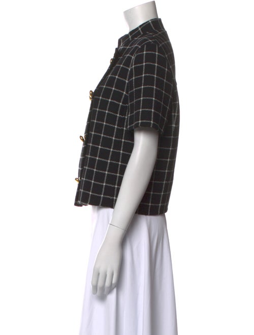 Christian Dior Wool Plaid Print Button-Up Top