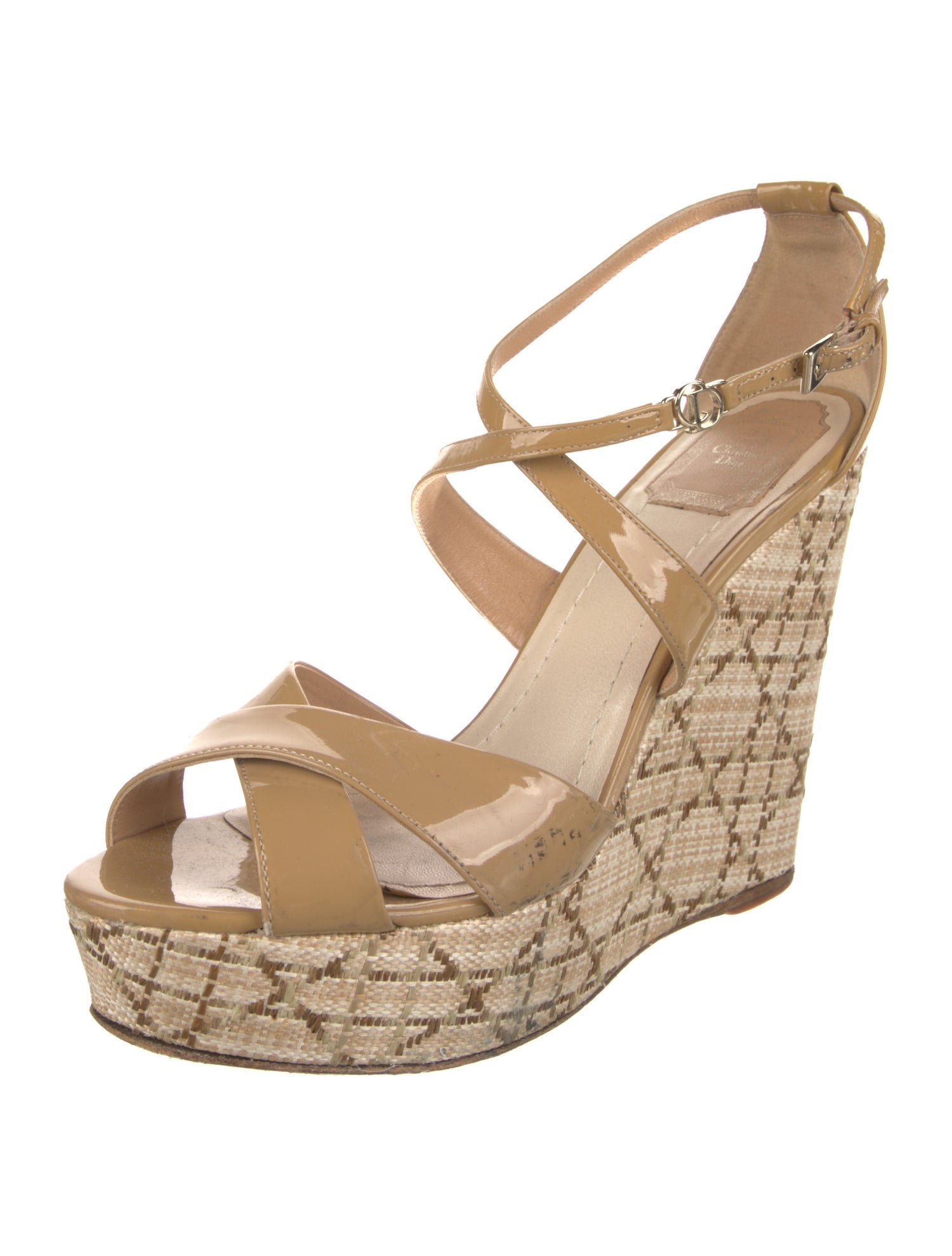 Christian Dior Cannage Pattern Patent Leather Espadrilles