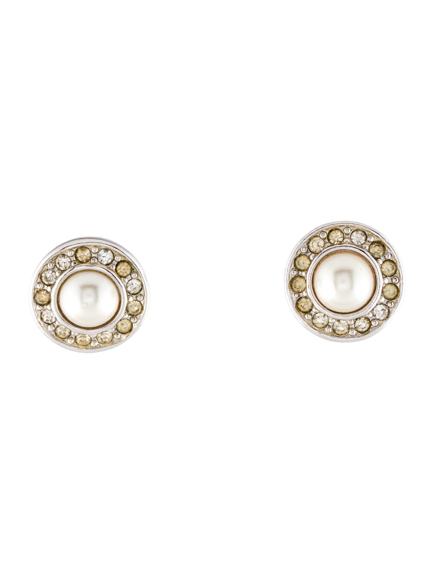Christian Dior Crystal & Faux Pearl Stud Earrings