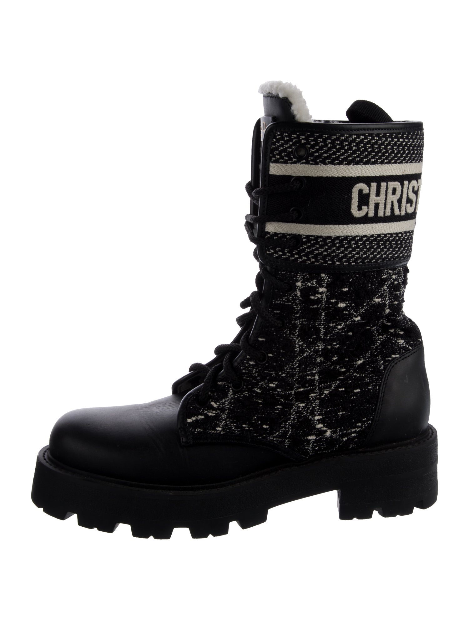 Christian Dior Tweed Graphic Print Combat Boots