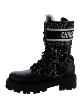 Christian Dior Tweed Graphic Print Combat Boots