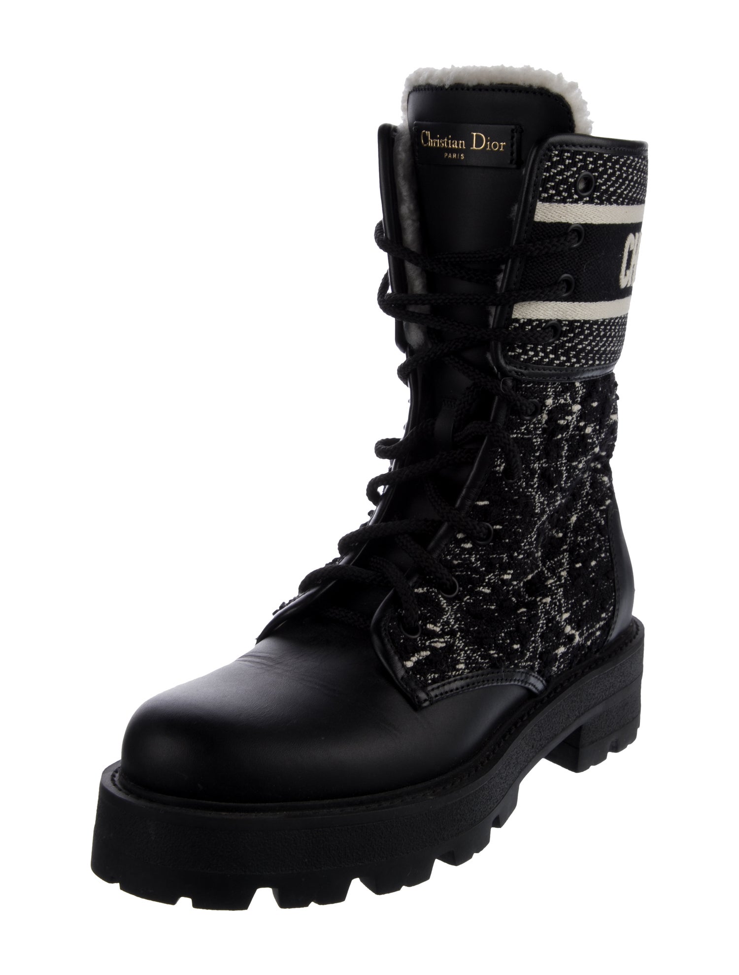 Christian Dior Tweed Graphic Print Combat Boots