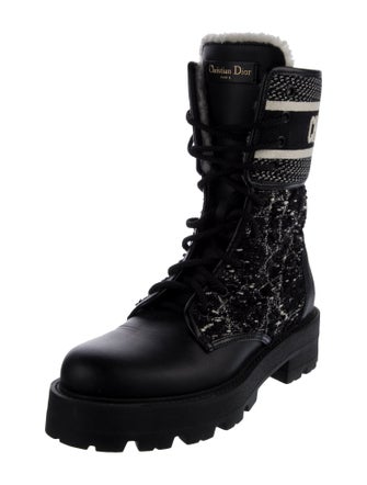 Christian Dior Tweed Graphic Print Combat Boots