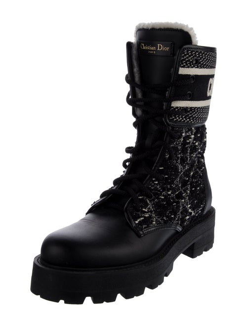 Christian Dior Tweed Graphic Print Combat Boots
