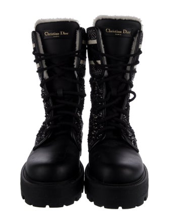 Christian Dior Tweed Graphic Print Combat Boots