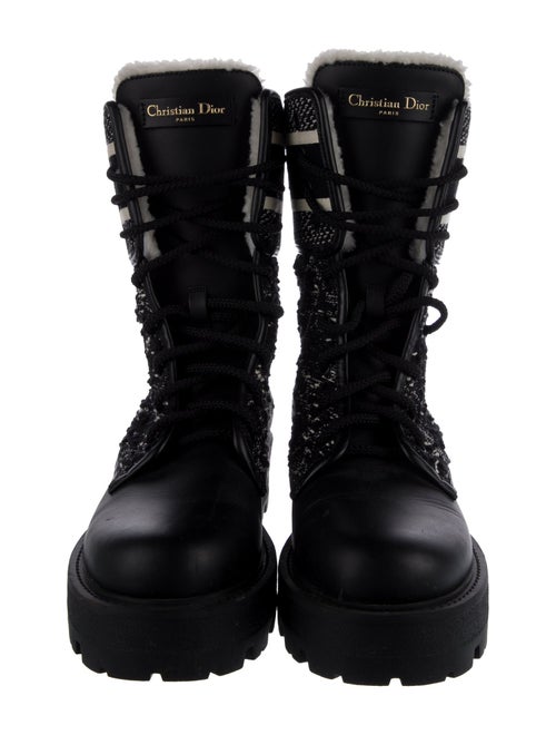 Christian Dior Tweed Graphic Print Combat Boots