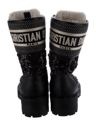 Christian Dior Tweed Graphic Print Combat Boots