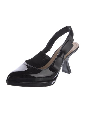 Christian Dior Patent Leather Bow Accents Slingback Pumps