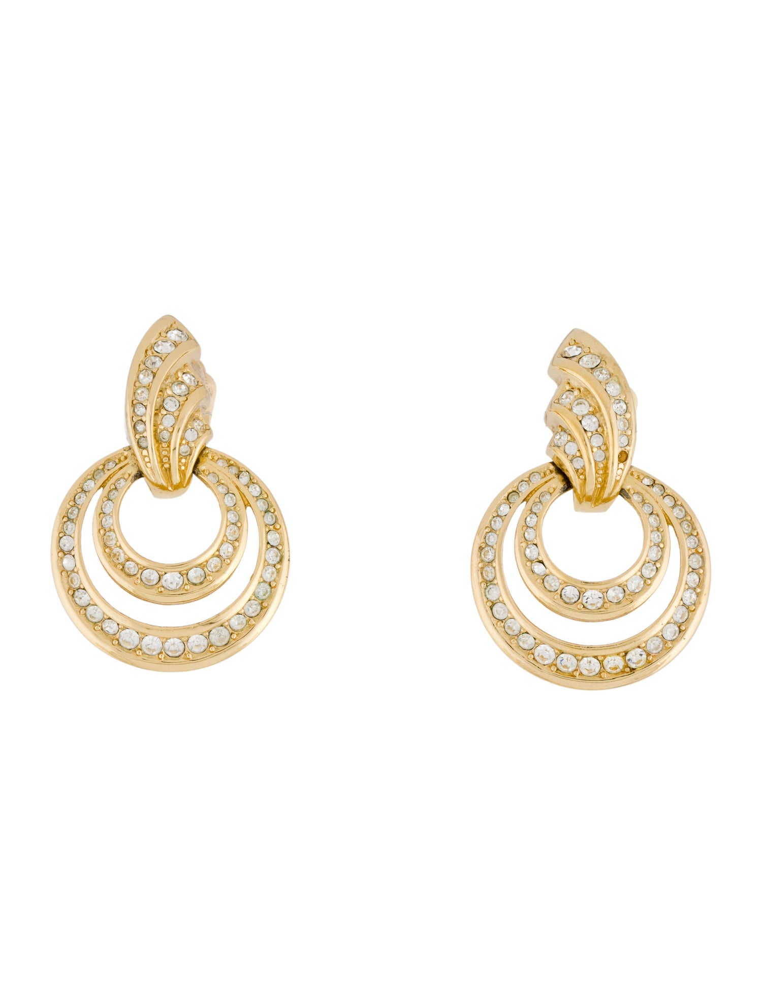 Christian Dior Vintage Crystal Door Knocker Clip-On Earrings