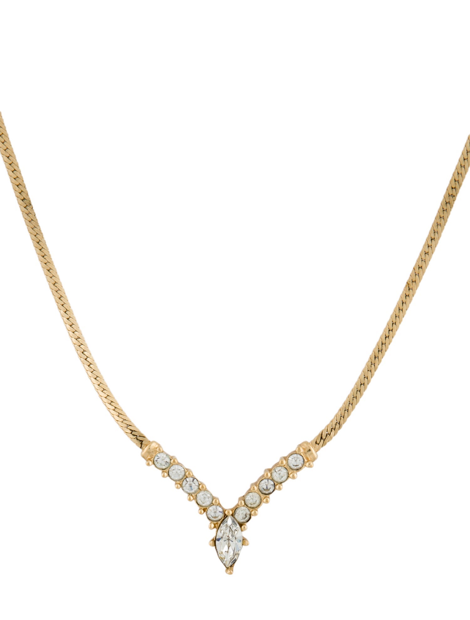 Christian Dior Vintage Crystal V Pendant Necklace