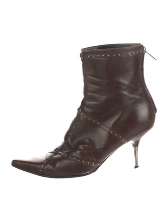 Christian Dior Leather Studded Accents Lace-Up Boots