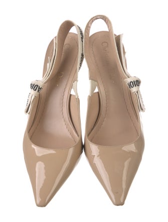 Christian Dior Patent Leather Bow Accents Slingback Pumps