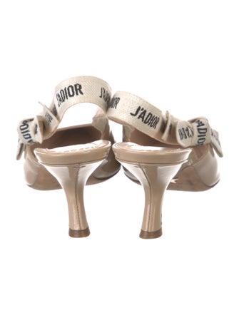 Christian Dior Patent Leather Bow Accents Slingback Pumps
