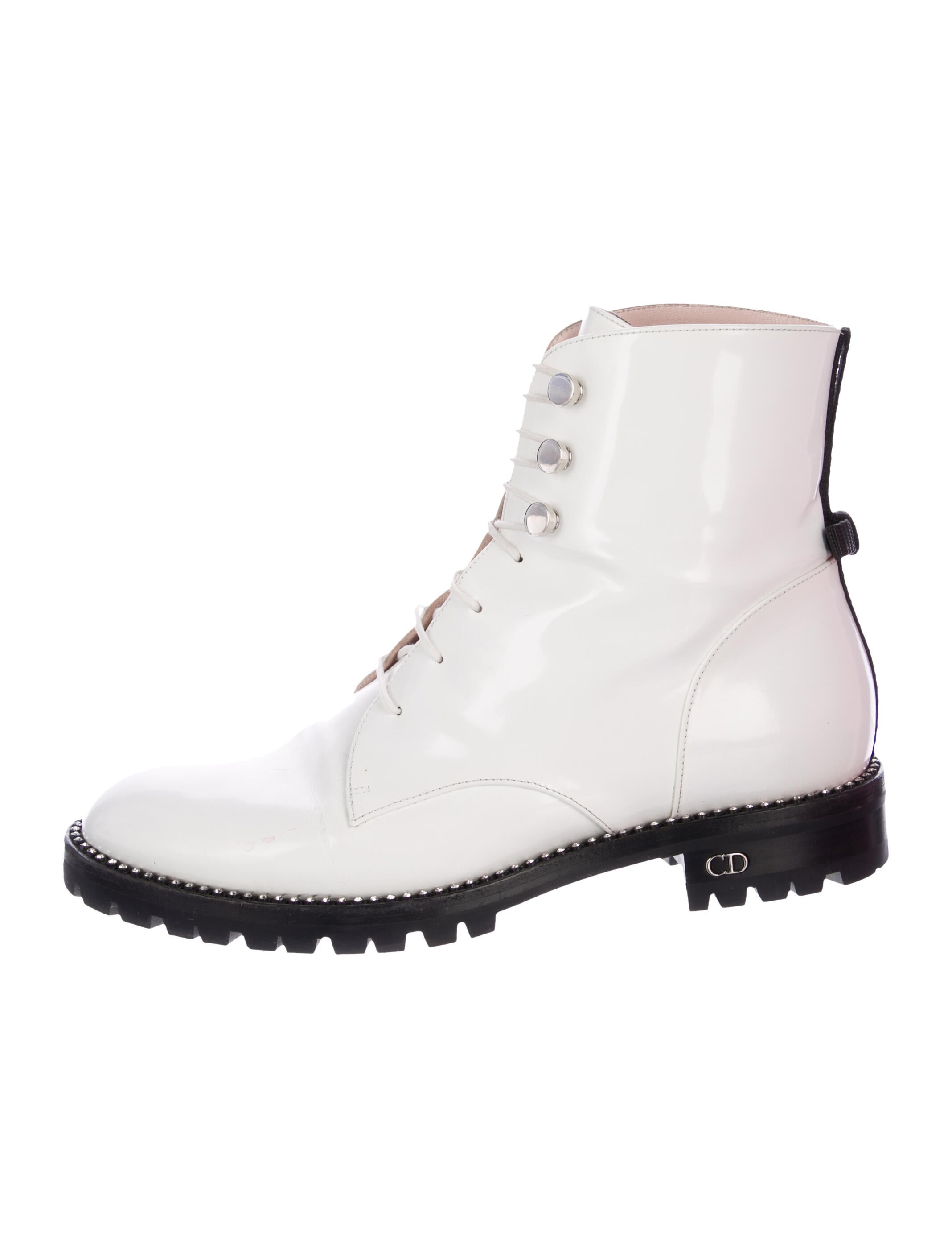 Christian Dior Patent Leather Crystal Embellishments Combat Boots