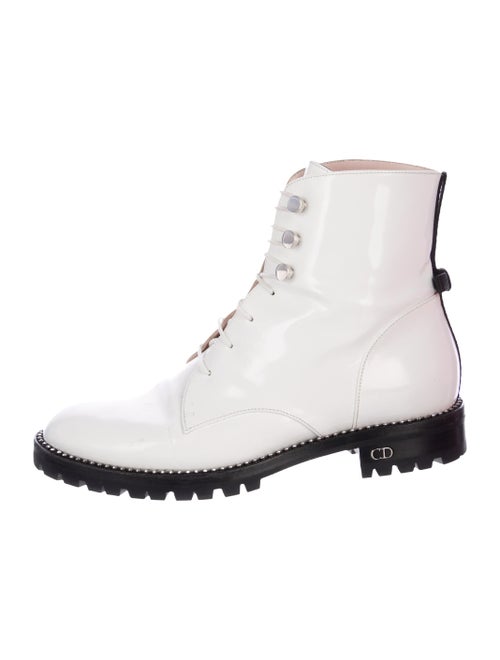 Christian Dior Patent Leather Crystal Embellishments Combat Boots
