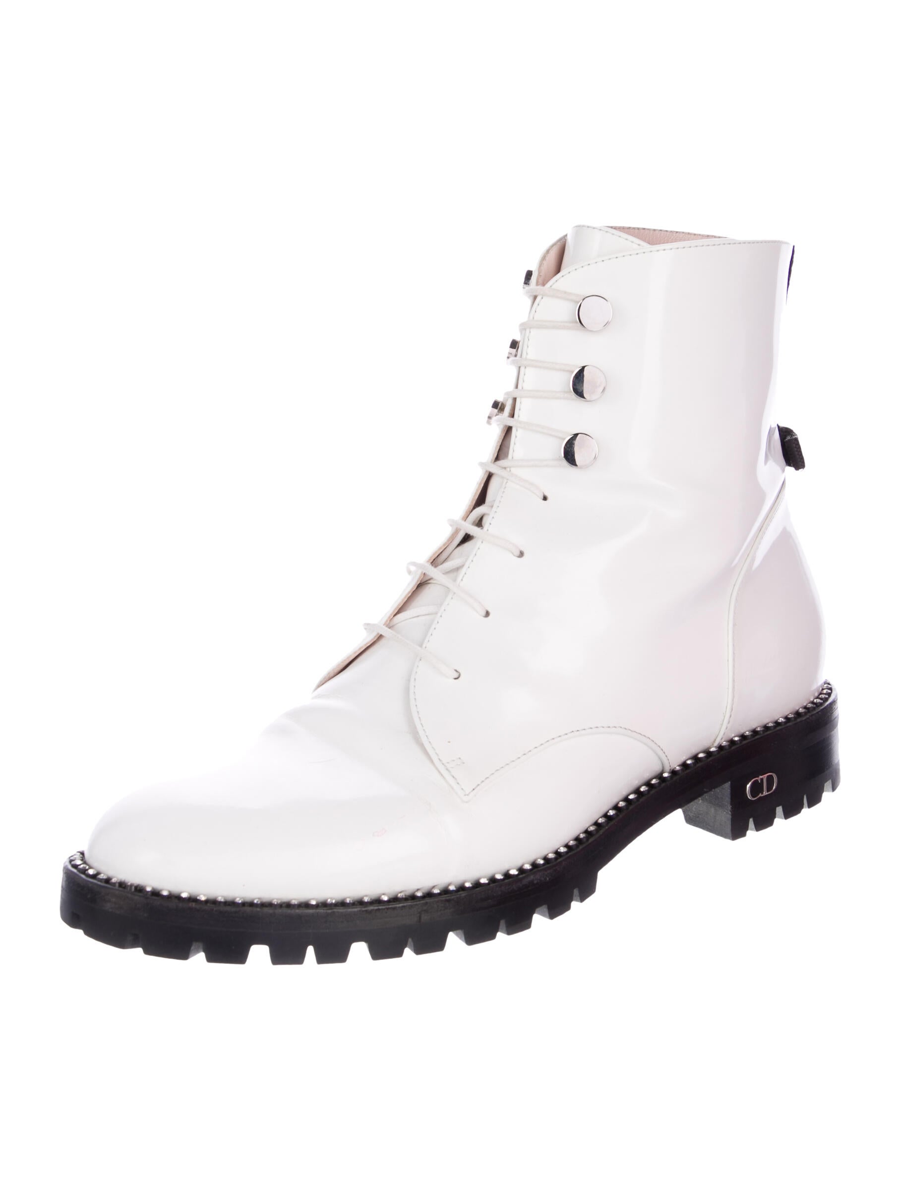 Christian Dior Patent Leather Crystal Embellishments Combat Boots