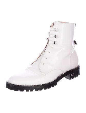 Christian Dior Patent Leather Crystal Embellishments Combat Boots