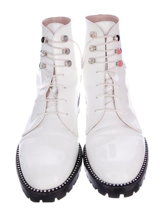 Christian Dior Patent Leather Crystal Embellishments Combat Boots