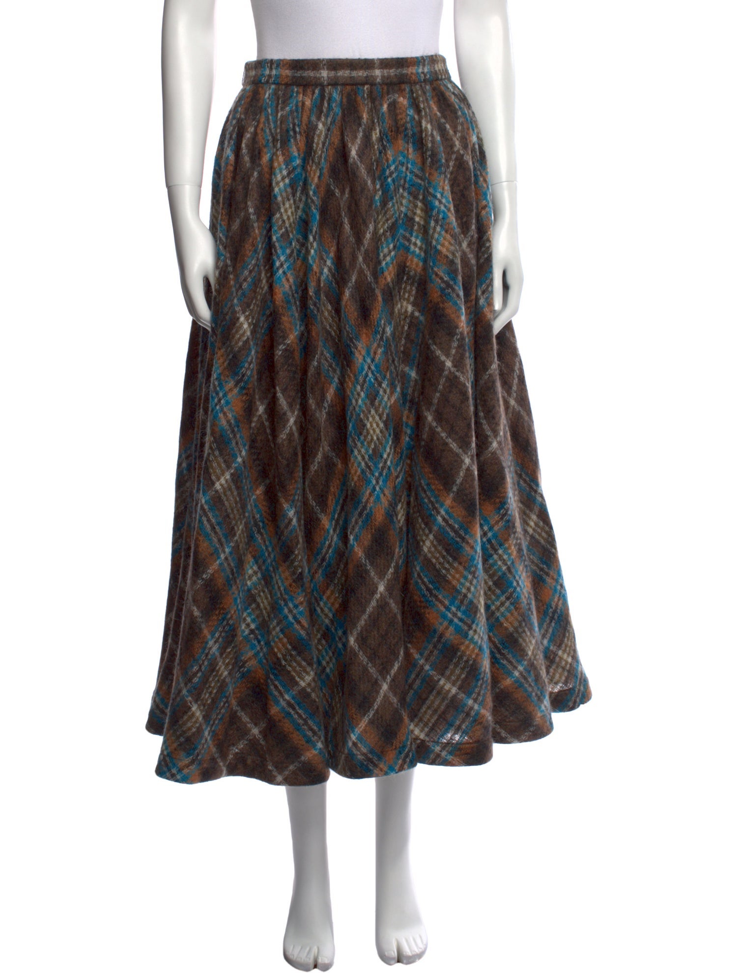 Christian Dior Plaid Print Midi Length Skirt