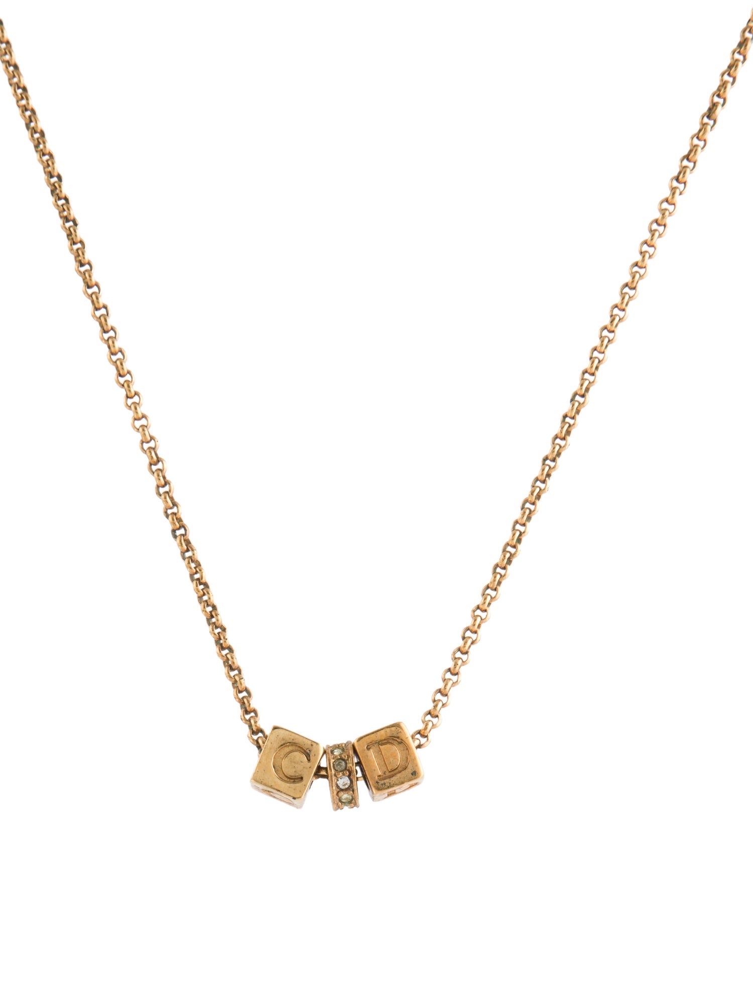 Christian Dior Vintage Crystal CD Cube Pendant Necklace