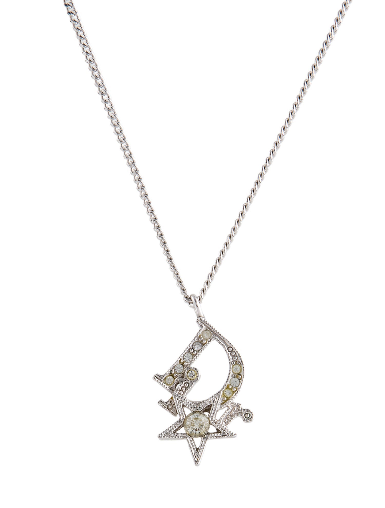 Christian Dior Vintage Crystal Star Logo Pendant Necklace