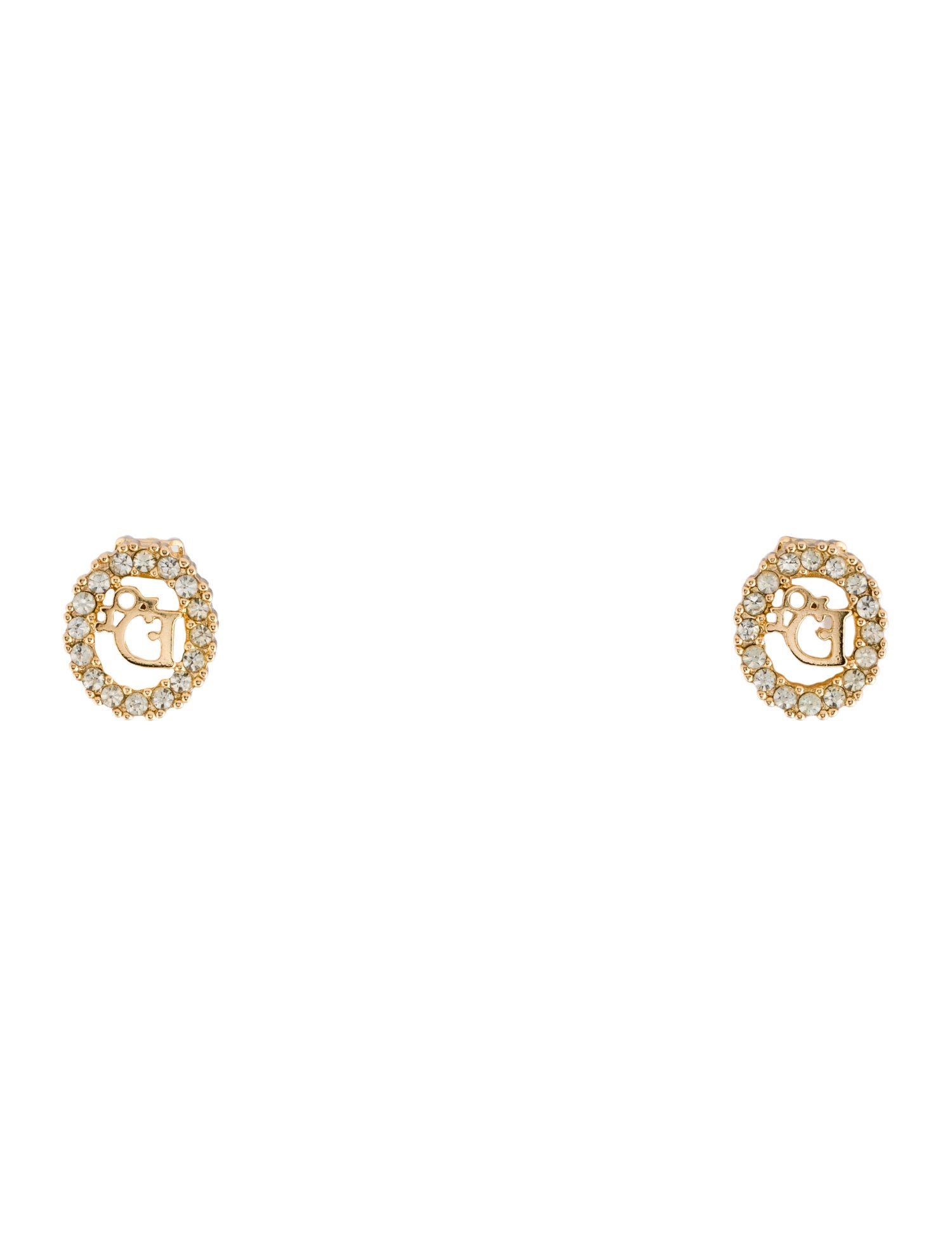 Christian Dior Vintage Crystal Logo Clip-On Earrings