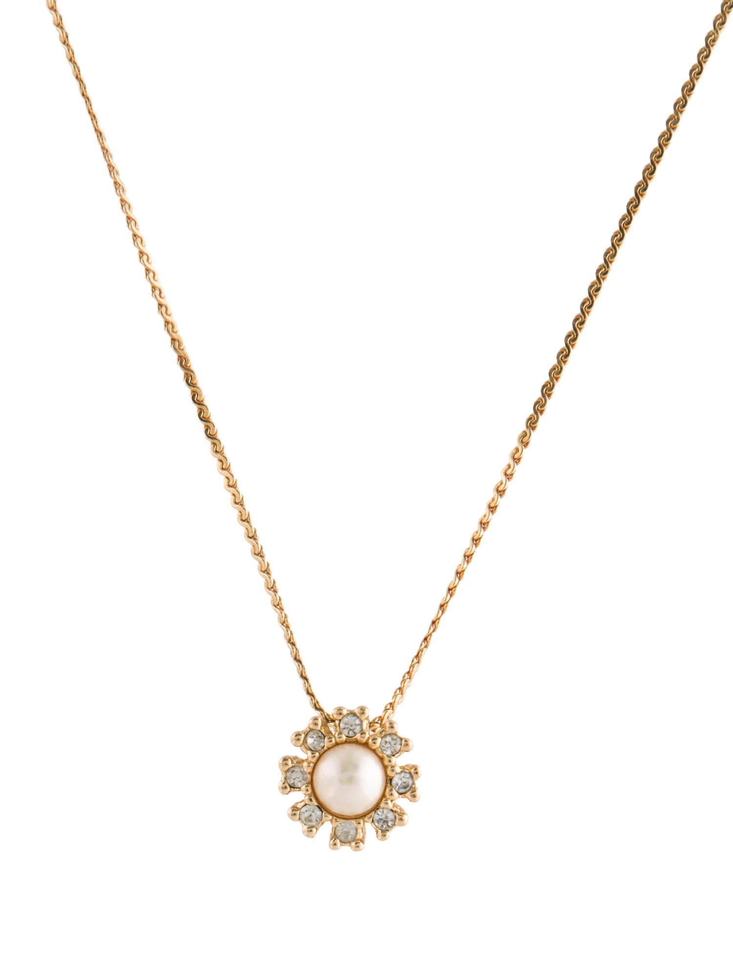 Christian Dior Vintage Faux Pearl & Crystal Pendant Necklace