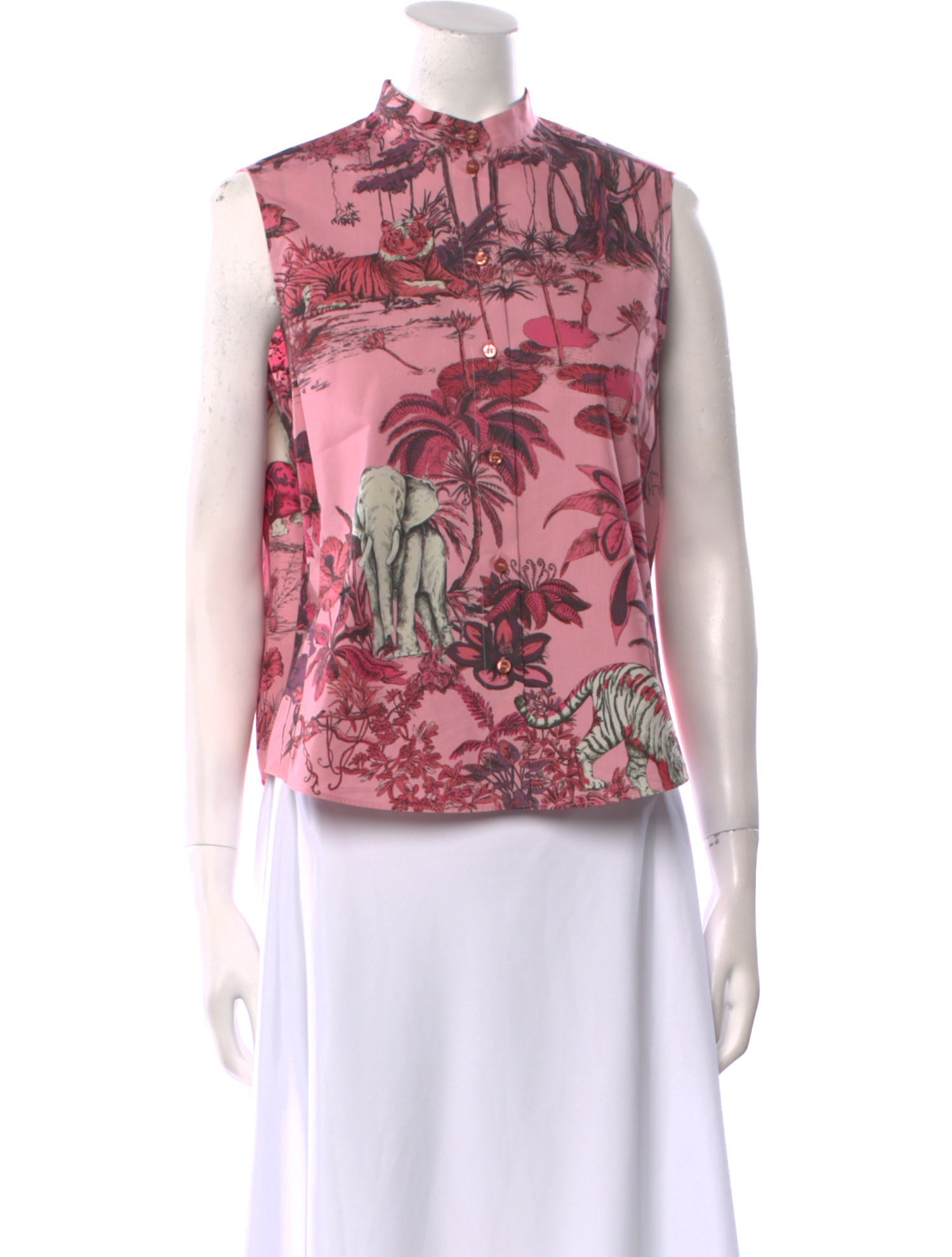 Christian Dior Floral Print Mock Neck Button-Up Top w/ Tags