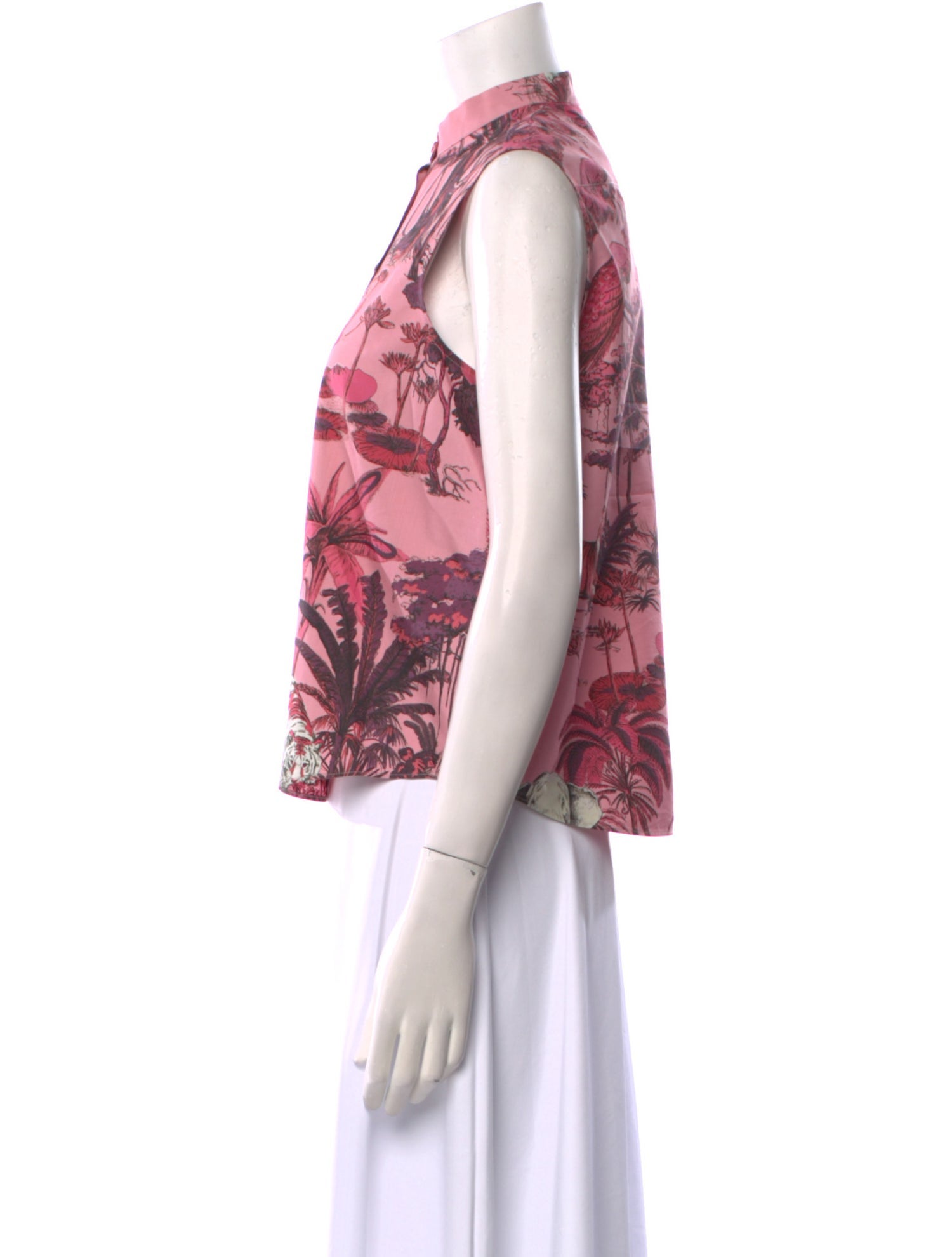 Christian Dior Floral Print Mock Neck Button-Up Top w/ Tags