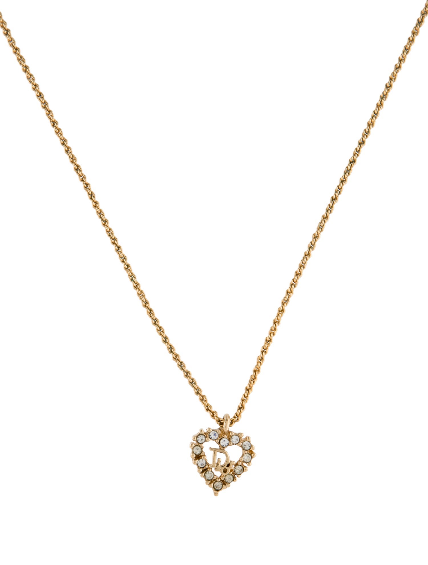 Christian Dior Vintage Crystal Heart Pendant Necklace